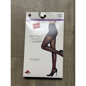 Hanes Premium Perfect Tights Black Tummy Control Pinstripe with Support Size S
